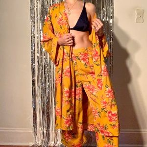 Kimono robe and pants matching set floral